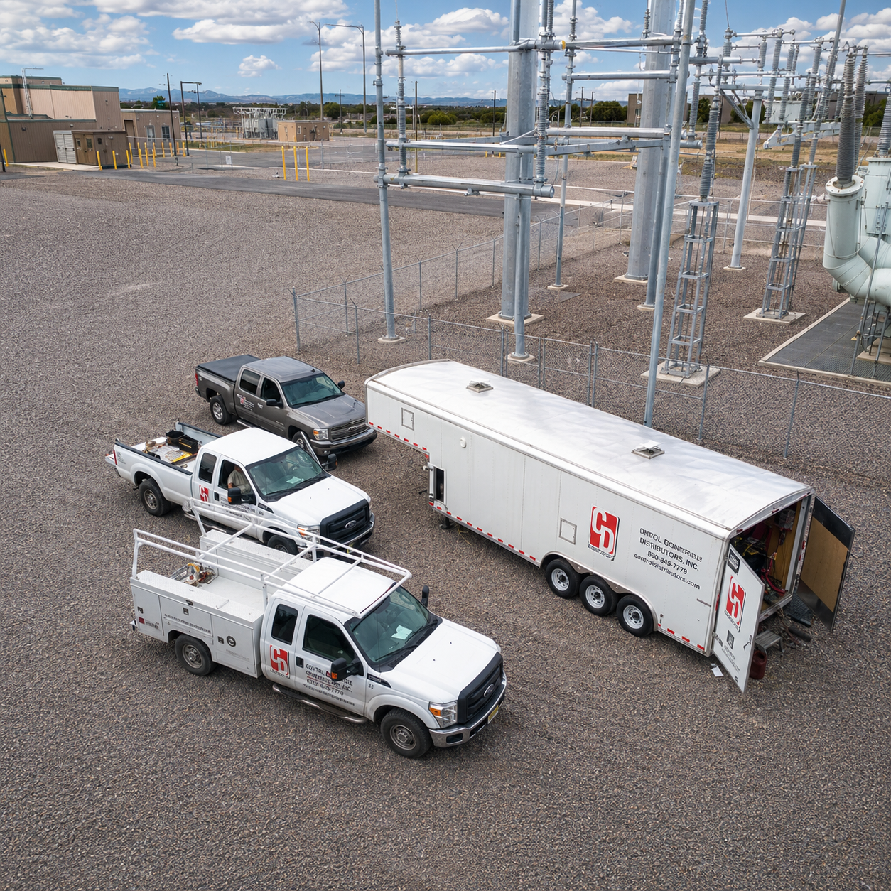 Control Distributors field service trucks and mobile service trailer at an industrial facility